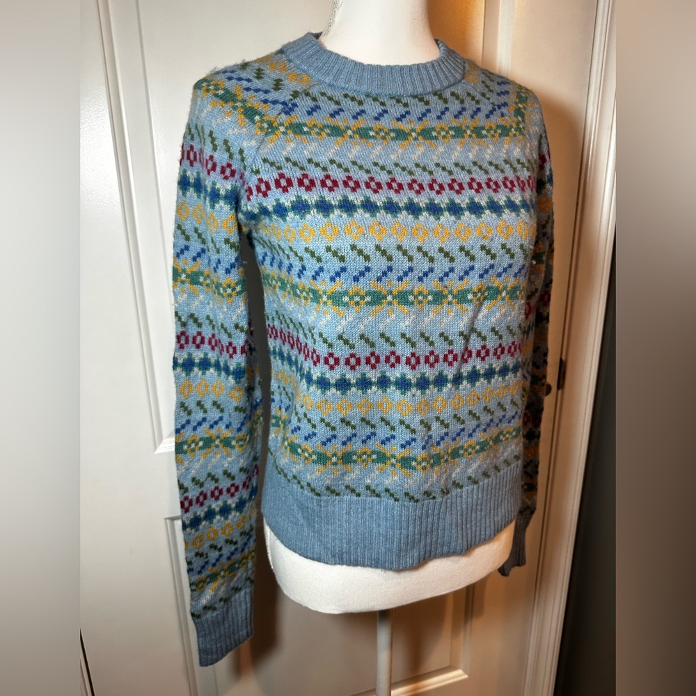 Toad&Co Multicolor Nordic Patterned Cazadera Crew Wool Sweater Women’s Small - Picture 11 of 13